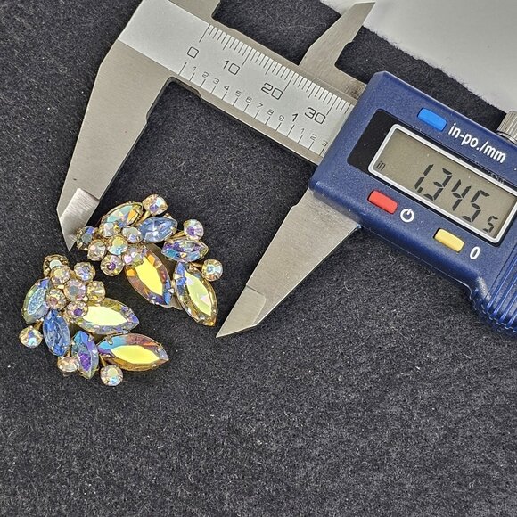 Sherman Earrings Clip On Purple Blue Pair Vintage Signed Stunning - Picture 6 of 11